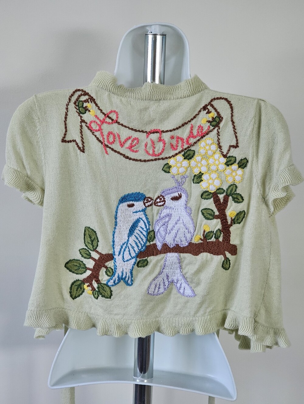 Lucca Embroidered Tie-Front Cardigan Light Green Size Medium